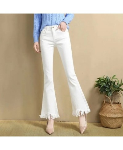 Women White Jeans Large Size High Waist Flare Pants Spring Autumn New Tassel Ladies Denim Jeans Pants Women Cowboy Trousers $...