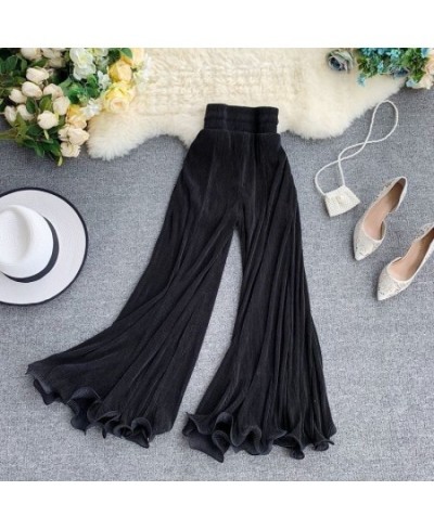 Fishtail Trousers Women Baggy Pants New Wide Leg Ruffled Flare Pants Elastic Waist Pleated White Tulle Pants Thin Spring Wild...