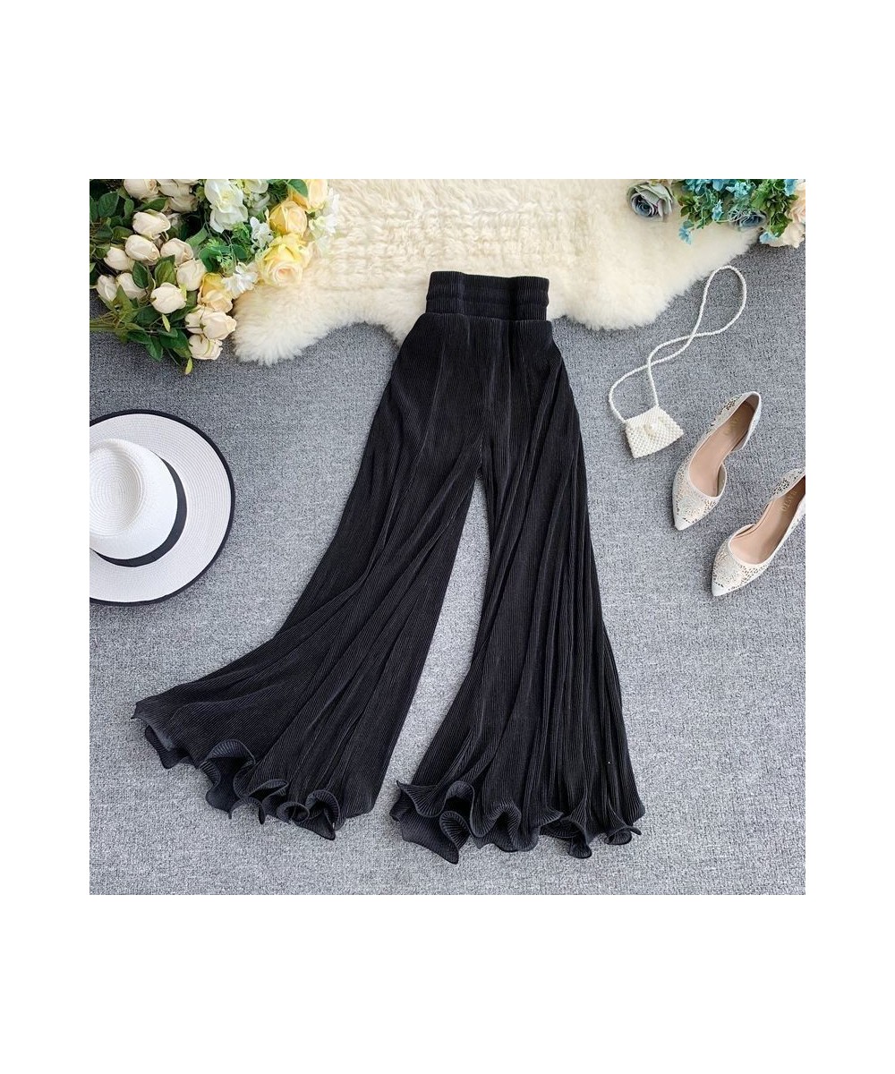 Fishtail Trousers Women Baggy Pants New Wide Leg Ruffled Flare Pants Elastic Waist Pleated White Tulle Pants Thin Spring Wild...