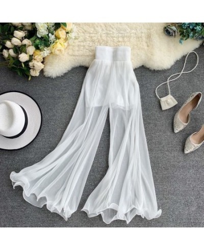 Fishtail Trousers Women Baggy Pants New Wide Leg Ruffled Flare Pants Elastic Waist Pleated White Tulle Pants Thin Spring Wild...