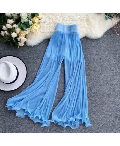 Fishtail Trousers Women Baggy Pants New Wide Leg Ruffled Flare Pants Elastic Waist Pleated White Tulle Pants Thin Spring Wild...