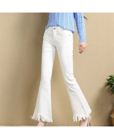 Women White Jeans Large Size High Waist Flare Pants Spring Autumn New Tassel Ladies Denim Jeans Pants Women Cowboy Trousers $...