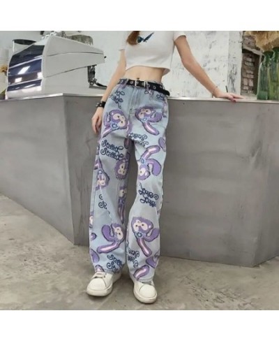 2023 Women Jeans Straight Pants Oversize Cartoon Rabbit Print Zipper Casual Female Long Trousers Large Size Mom Jeans High $6...