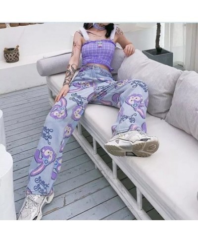 2023 Women Jeans Straight Pants Oversize Cartoon Rabbit Print Zipper Casual Female Long Trousers Large Size Mom Jeans High $6...