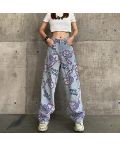 2023 Women Jeans Straight Pants Oversize Cartoon Rabbit Print Zipper Casual Female Long Trousers Large Size Mom Jeans High $6...