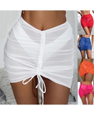 New 2022 Mesh Skirts Swimwear Wrap Bikini Beach Skirt Cover Up Perspective Drawstring Solid Lightweight Fashion Short Skirt $...