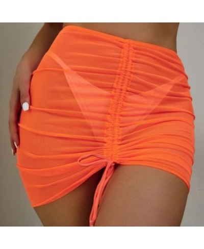 New 2022 Mesh Skirts Swimwear Wrap Bikini Beach Skirt Cover Up Perspective Drawstring Solid Lightweight Fashion Short Skirt $...