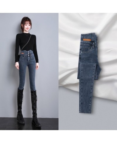 High waist jeans women's winter 2023 new slim tight thickened pencil feet Plush pants children's autumn and winter $51.32 - J...