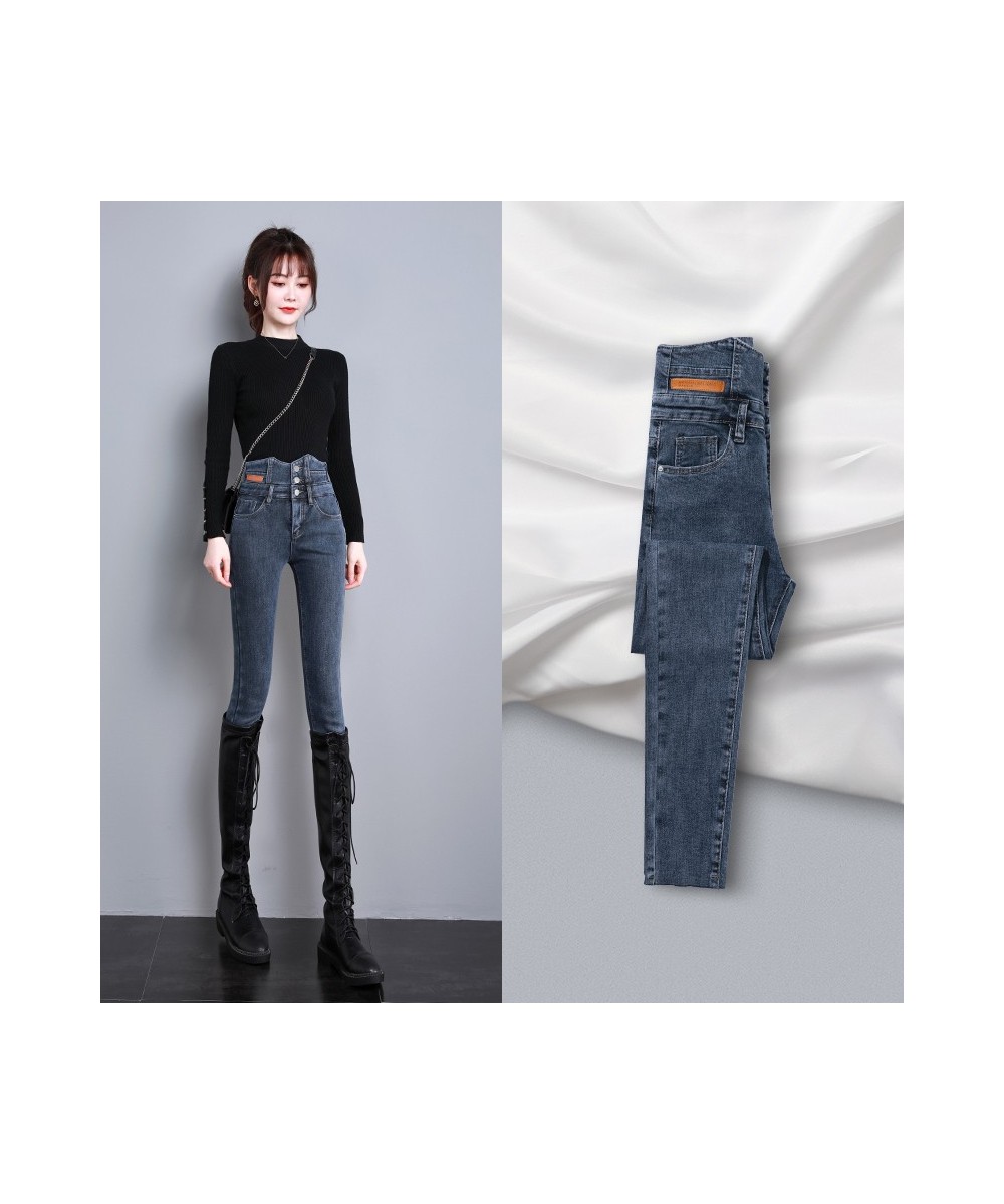 High waist jeans women's winter 2023 new slim tight thickened pencil feet Plush pants children's autumn and winter $51.32 - J...