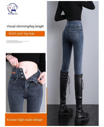 High waist jeans women's winter 2023 new slim tight thickened pencil feet Plush pants children's autumn and winter $51.32 - J...