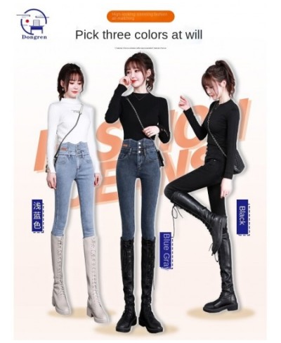 High waist jeans women's winter 2023 new slim tight thickened pencil feet Plush pants children's autumn and winter $51.32 - J...