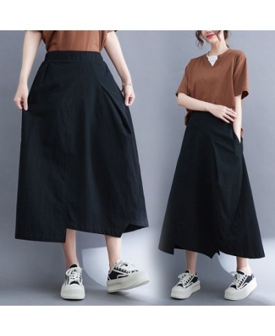 Retro Loose Casual 2023 Summer Irregular Solid Split Skirt Korean Style Y2k Streetwear High Waist Long Black Skirts for Women...