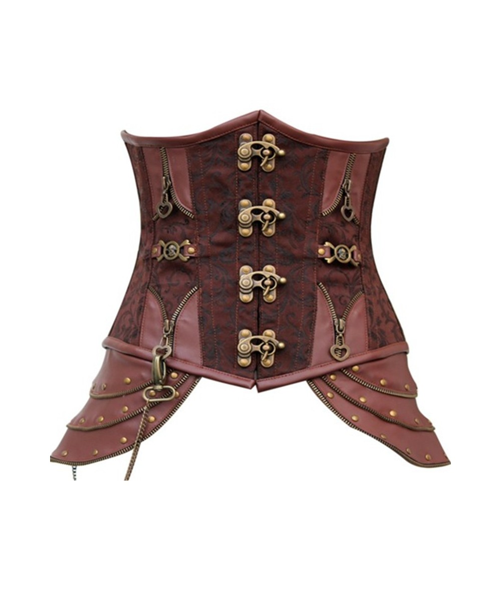 Fancy Plus Size Corset Gothic Brocade Brown Leather Steampunk Corset Underbust Steel Boned Waist trainer Corsets $58.95 - Und...