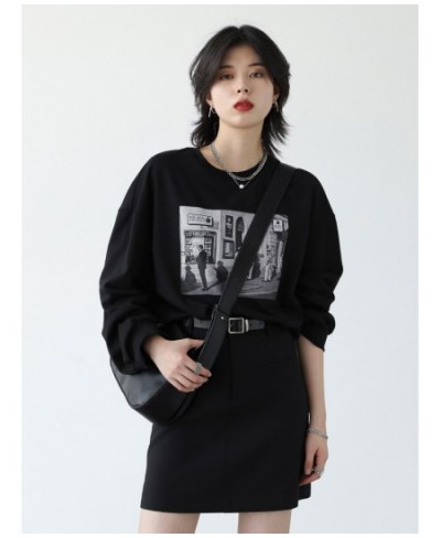 Women's T-Shirts Vintage Streetwear Loose O Neck Printed T shirts Female Tops Ladies Coat Spring Autumn 2023 $59.20 - Women Tops