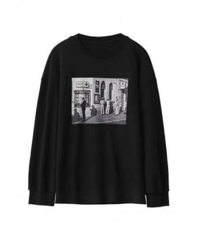 Women's T-Shirts Vintage Streetwear Loose O Neck Printed T shirts Female Tops Ladies Coat Spring Autumn 2023 $59.20 - Women Tops