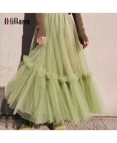 Autumn Women Elegant 3 Layers Tulle Mesh Long Pleated Skirt Patchwork Big Swing Casual Basic Pink Ball Gown Skirts Womens Sai...