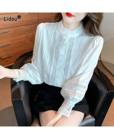 Women's Clothing Solid Office Lady Fashion Casual Korean Loose Spring Summer Thin Stand Collar Temperament Button Long Sleeve...