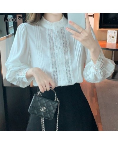 Women's Clothing Solid Office Lady Fashion Casual Korean Loose Spring Summer Thin Stand Collar Temperament Button Long Sleeve...