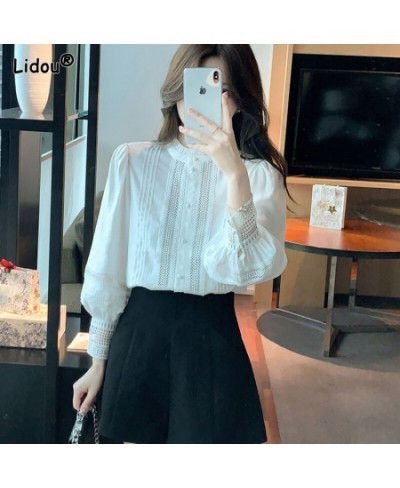 Women's Clothing Solid Office Lady Fashion Casual Korean Loose Spring Summer Thin Stand Collar Temperament Button Long Sleeve...