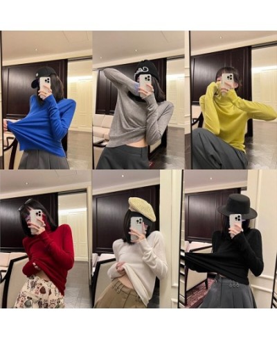 Autumn and Winter Warm Multicolor Wool Knit Undercoat Women's High Neck Elastic Slim Fit Versatile Top $56.90 - Sweaters