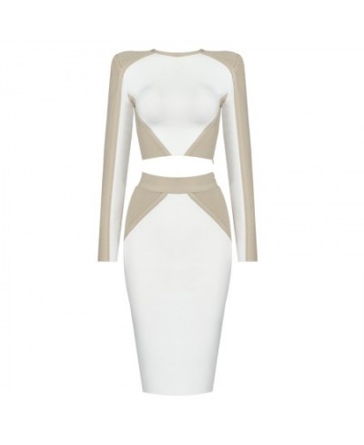 High Quality Celebrity Khaki White Two Pieces Set Bodycon Rayon Bandage Dress Elegant Club Party Dress Vestidos $68.92 - Suit...