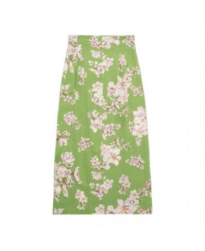 2023 Print Floral Skirt High Waist Green Long Skirts For Women Elegant Button Midi Skirt Woman Slit Summer Women's Skirts $30...