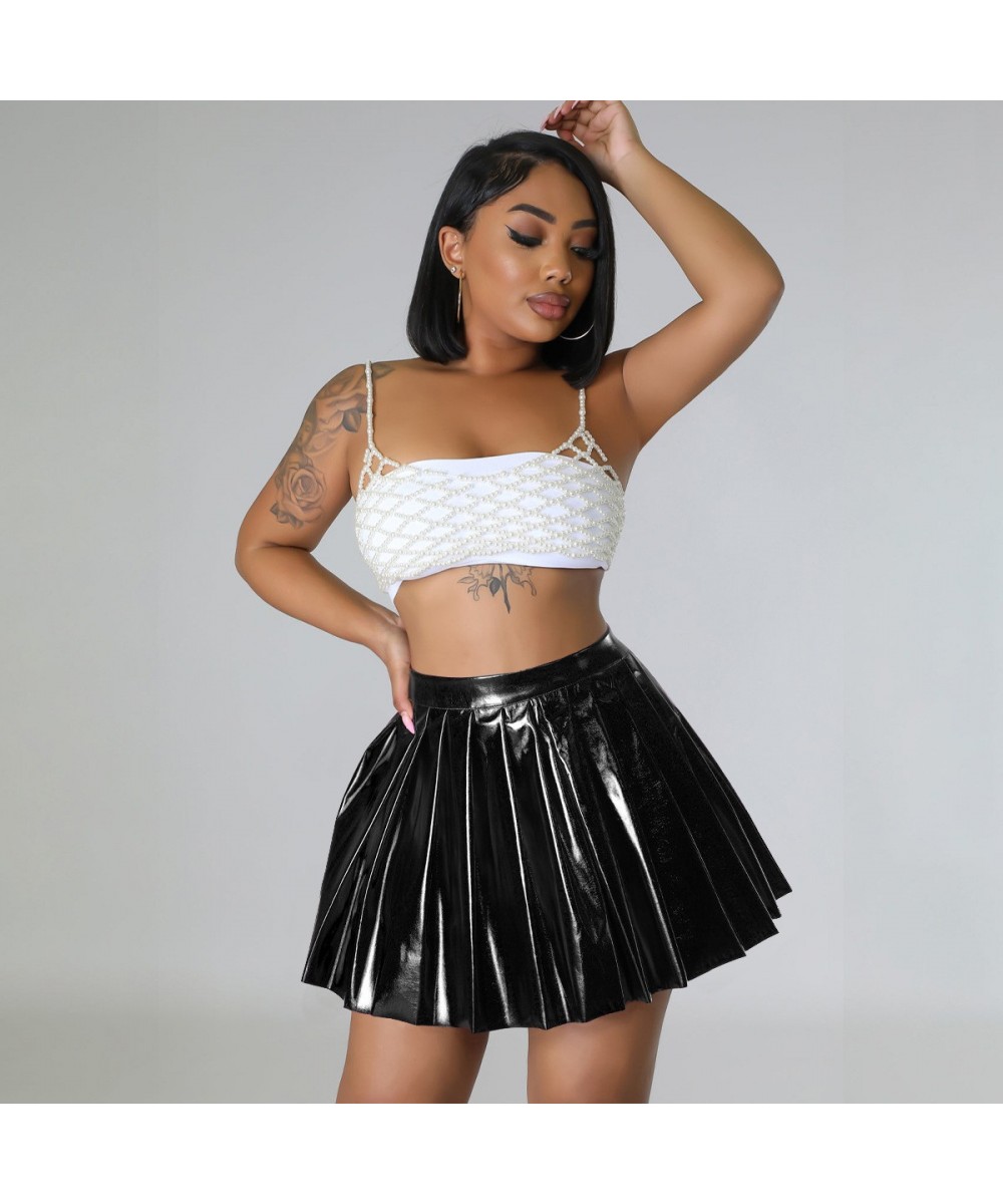 Echoine Elastic Hight Waist Shiny Pleated Skirt Fold Mini Skirt Women Sexy Party Club Skirt Women Summer New 2023 $35.87 - Sk...