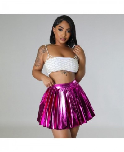 Echoine Elastic Hight Waist Shiny Pleated Skirt Fold Mini Skirt Women Sexy Party Club Skirt Women Summer New 2023 $35.87 - Sk...