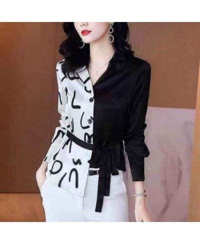 Fashion Printed Spliced Bandage Asymmetrical Shirt Women's Clothing 2023 Spring New Casual Tops All-match Irregular Blouse $3...