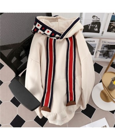 Love Splice Hoodies Women Autumn Winter Trendy Plush Thicken Trendy Hooded Coats Loose Fashion Big Drawstring Design Hoodie Y...