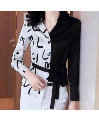 Fashion Printed Spliced Bandage Asymmetrical Shirt Women's Clothing 2023 Spring New Casual Tops All-match Irregular Blouse $3...