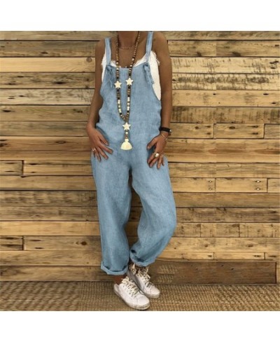 Casual Women Solid Jumpsuits Strappy Dungarees Vintage Cotton Linen Loose Harem Bib Overalls Wide Leg Pant Lace Up Long Rompe...