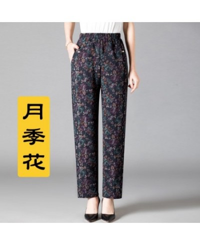 8XL Middle-aged Women Trousers Print Elasti High Waist Casual Pants Winter Velvet Warm Straight Pants Oversize Grandma Pants ...