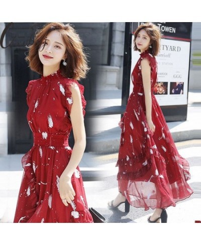 Elegant Women Round Neck Long Dress 2023 Summer Fashion Print Sleeveless Party Dress Slim Waist French Vintage Flowy Beach $4...