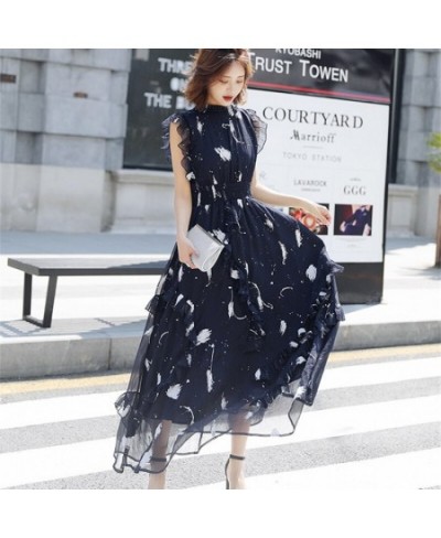 Elegant Women Round Neck Long Dress 2023 Summer Fashion Print Sleeveless Party Dress Slim Waist French Vintage Flowy Beach $4...