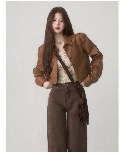 Winter Vintage Cropped Leather Jackets Women 2022 Autumn Black Button Moto Biker Jackets Female High Street Korean Casual Coa...