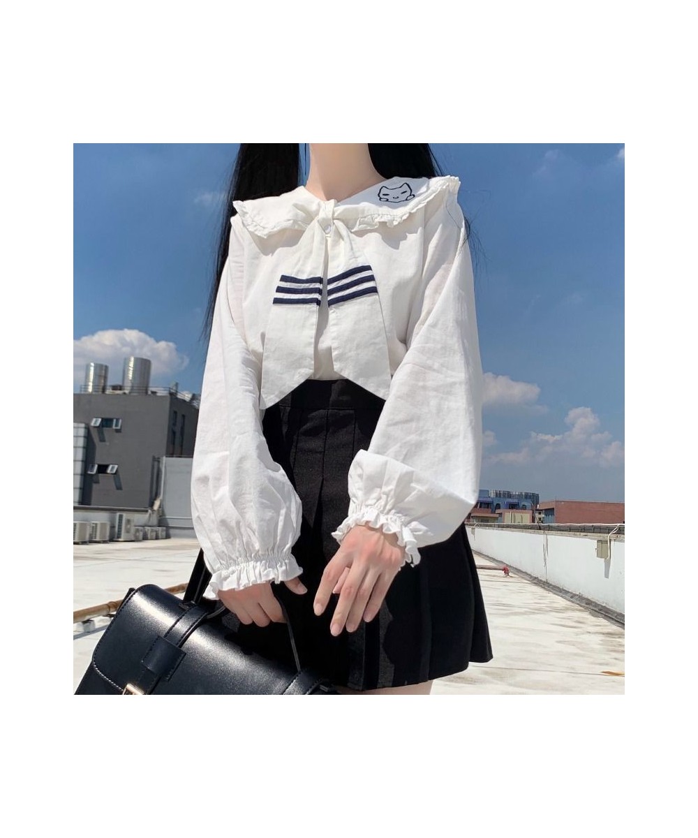 Kawaii Lace Lolita Women Shirts Fashion Autumn Japanese Style JK Uniform Blouse Sailor Collar Cartoon Embroidery Long Sleeve ...