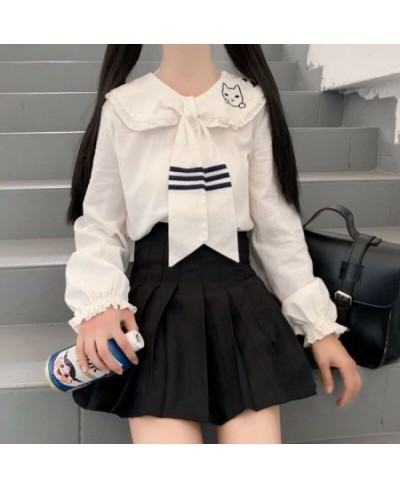 Kawaii Lace Lolita Women Shirts Fashion Autumn Japanese Style JK Uniform Blouse Sailor Collar Cartoon Embroidery Long Sleeve ...