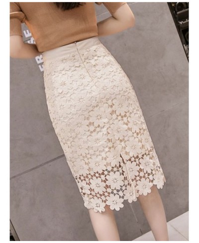 Women's Skirts 2023 Spring Summer Aummer New High Waist Hollow Out Lace Skirts Fashion Back Split Wrap -Hips Midi Black Skirt...