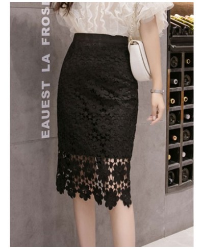 Women's Skirts 2023 Spring Summer Aummer New High Waist Hollow Out Lace Skirts Fashion Back Split Wrap -Hips Midi Black Skirt...