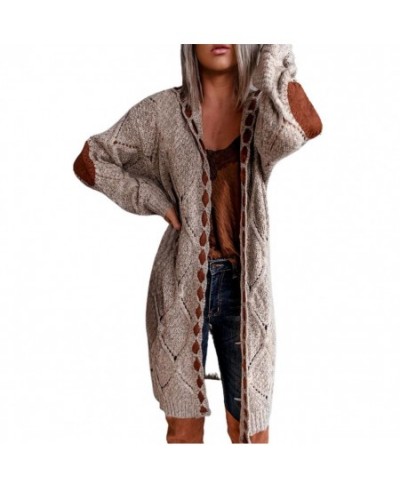 2023 Autumn Winter Fashion Simple Polyester Coat Cardigan Hooded Patchwork Knitted Long Women Sweater for Daily $62.15 - Swea...