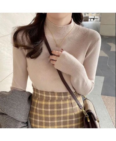 Sweater Women Korean Version Pullover Pure Color Half Turtleneck Slim Top Knitwear Trending Sweater Autumn and Winter Top $21...