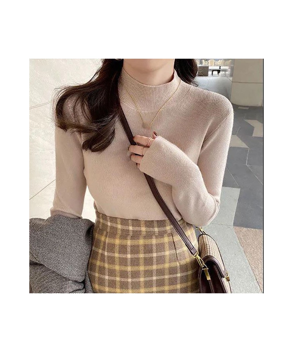 Sweater Women Korean Version Pullover Pure Color Half Turtleneck Slim Top Knitwear Trending Sweater Autumn and Winter Top $21...