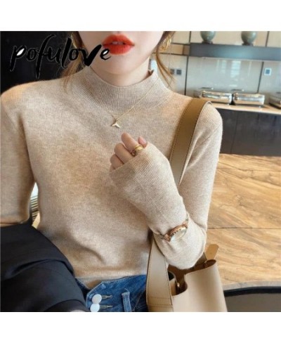 Sweater Women Korean Version Pullover Pure Color Half Turtleneck Slim Top Knitwear Trending Sweater Autumn and Winter Top $21...