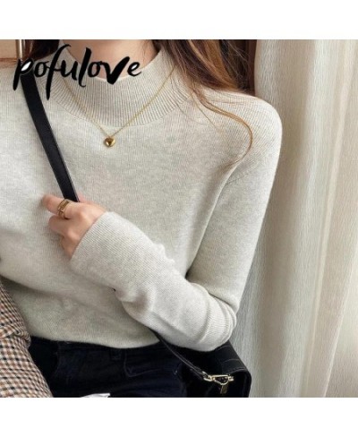 Sweater Women Korean Version Pullover Pure Color Half Turtleneck Slim Top Knitwear Trending Sweater Autumn and Winter Top $21...