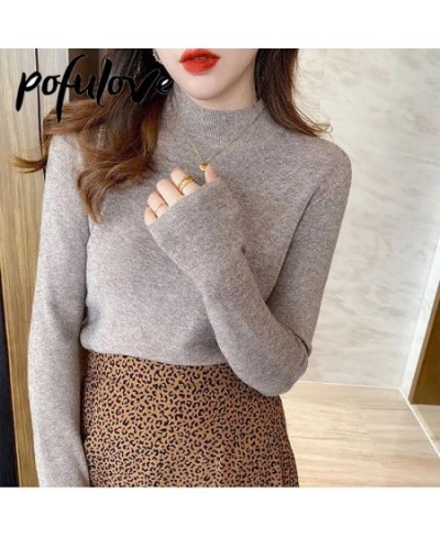 Sweater Women Korean Version Pullover Pure Color Half Turtleneck Slim Top Knitwear Trending Sweater Autumn and Winter Top $21...