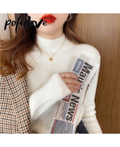 Sweater Women Korean Version Pullover Pure Color Half Turtleneck Slim Top Knitwear Trending Sweater Autumn and Winter Top $21...