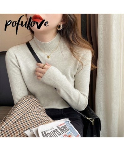 Sweater Women Korean Version Pullover Pure Color Half Turtleneck Slim Top Knitwear Trending Sweater Autumn and Winter Top $21...