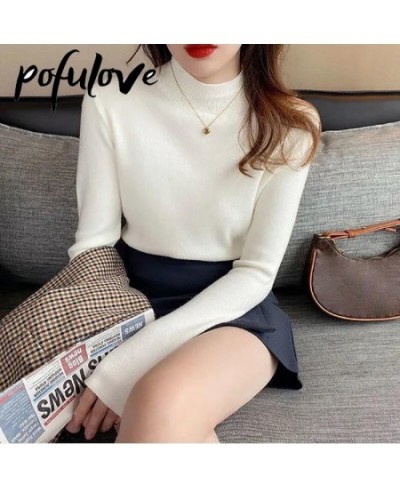 Sweater Women Korean Version Pullover Pure Color Half Turtleneck Slim Top Knitwear Trending Sweater Autumn and Winter Top $21...