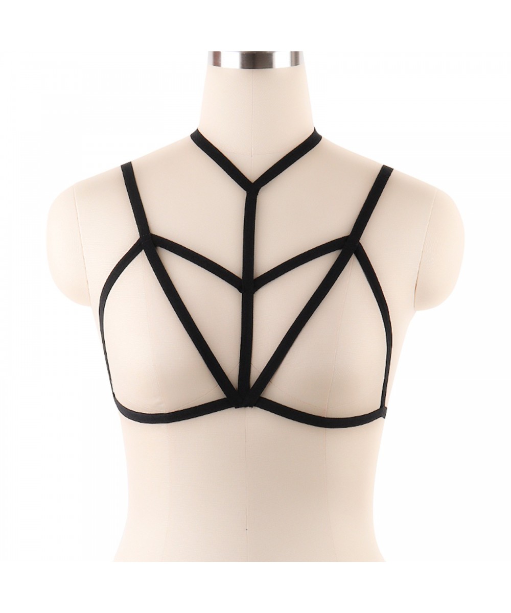 Sexy Bandage Lingerie Hollow Harness Lingerie Bustier Elastic Cupless Bra Hollow Out Elastic Strap Harness Bra For Women $12....